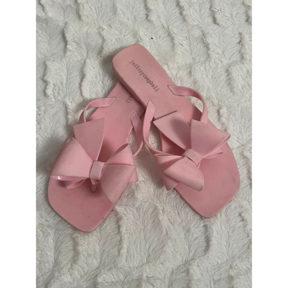 Jeffrey Campbell Sugary Pink Jelly Bow Flip Flop Sandals Square Toe Coquette Siz